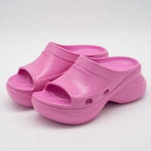 size 39 - Balenciaga x Crocs Pool Slide Sandals Pink Glitter Rubber Open